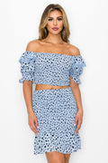 Smocking Ruffled Printed Top & Skirts Set-Product Type | Naughty Smile Fashion