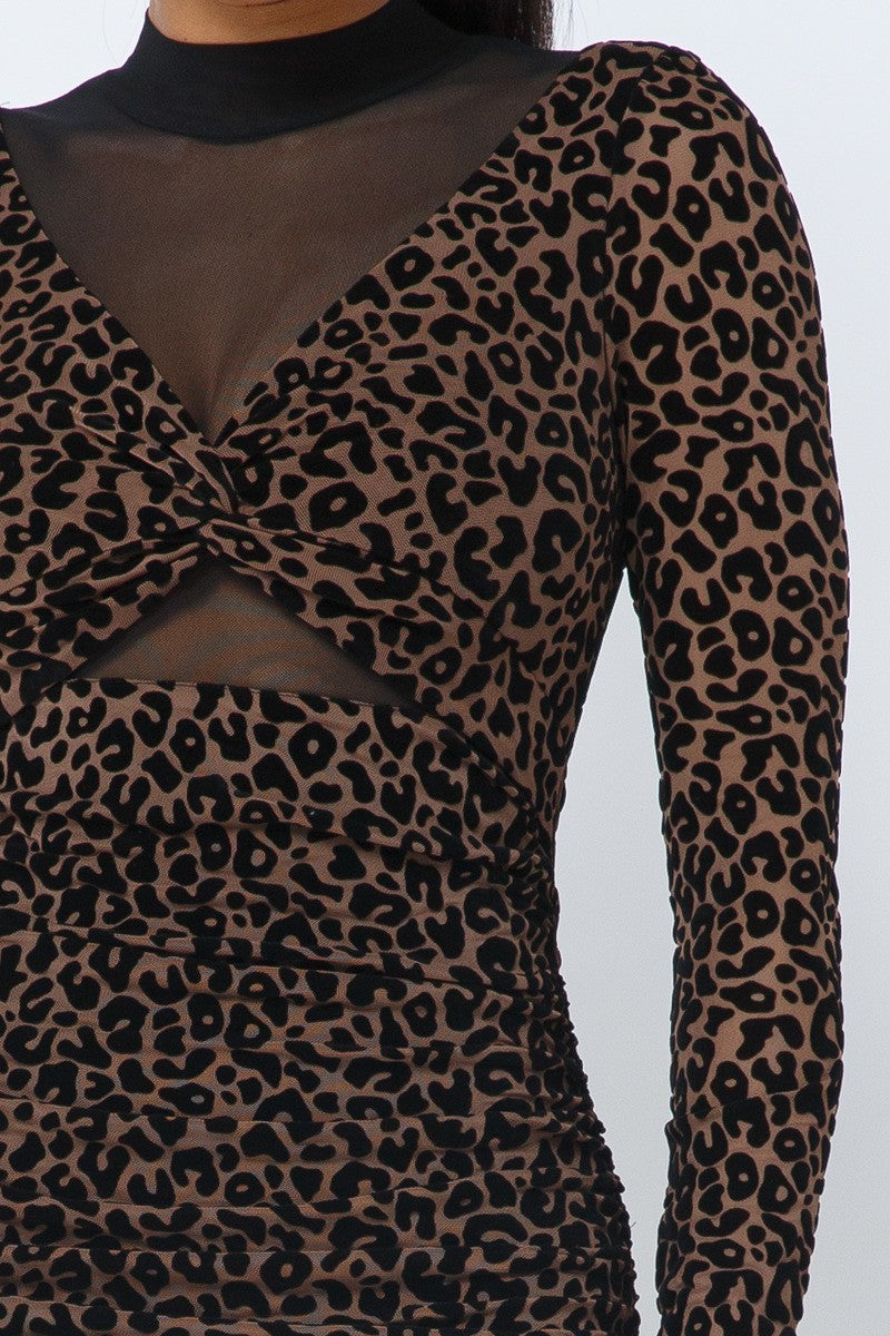 Animal Print Long Sleeve Mock Neck Mini Dress-Product Type | Naughty Smile Fashion