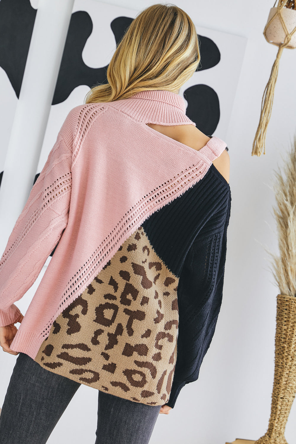 Turtle Neck Color Block Cutout Sweater-Product Type | Naughty Smile Fashion