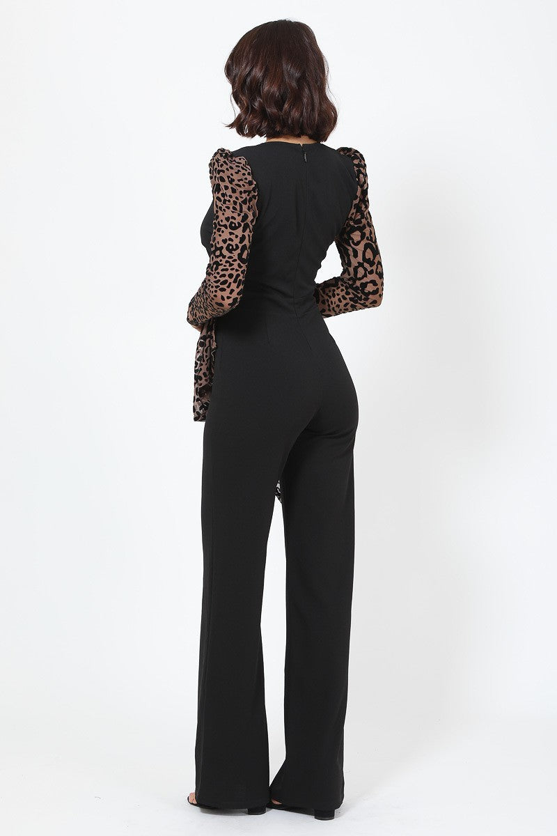 Plunging V Buckle Detail Leopard Jumpsuit-Product Type | Naughty Smile Fashion