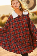 Mock Neck With Zipper Contrast Inside Front Pocket Plaid Poncho-Product Type | Naughty Smile Fashion