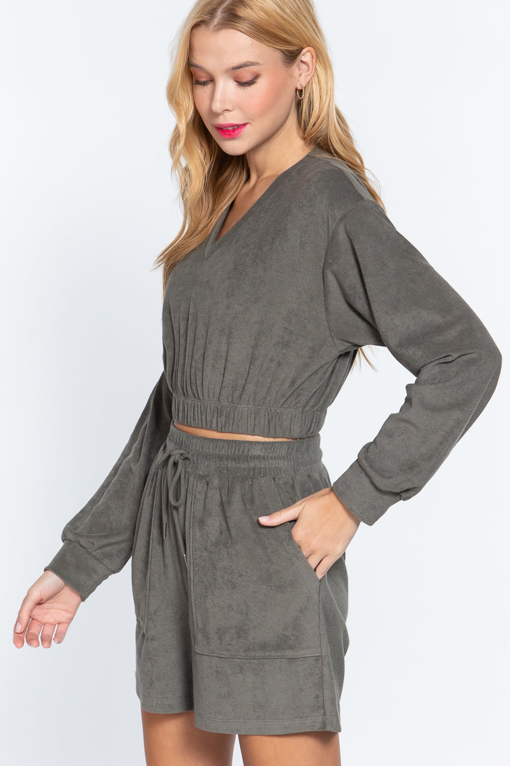 Elasticized Hem Terry Towelling Top-Product Type | Naughty Smile Fashion