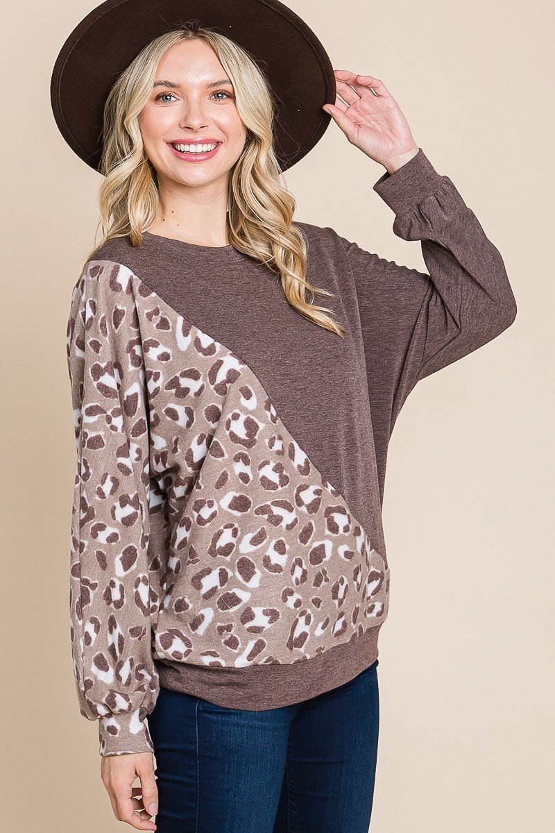 Cute Animal French Terry Brush Contrast Print Pullover With Cuff Detail-Product Type | Naughty Smile Fashion