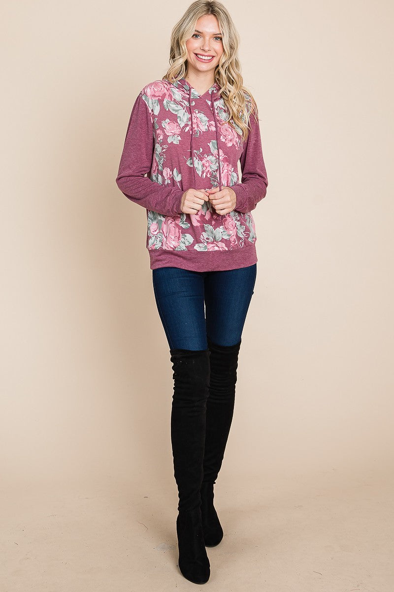 Floral Printed Contrast Hoodie With Relaxed Fit And Cuff Detail-Product Type | Naughty Smile Fashion