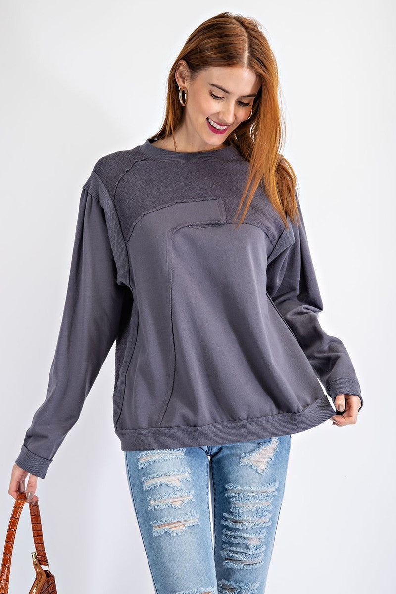 Terry Knit Loose Fit Pullover-Product Type | Naughty Smile Fashion