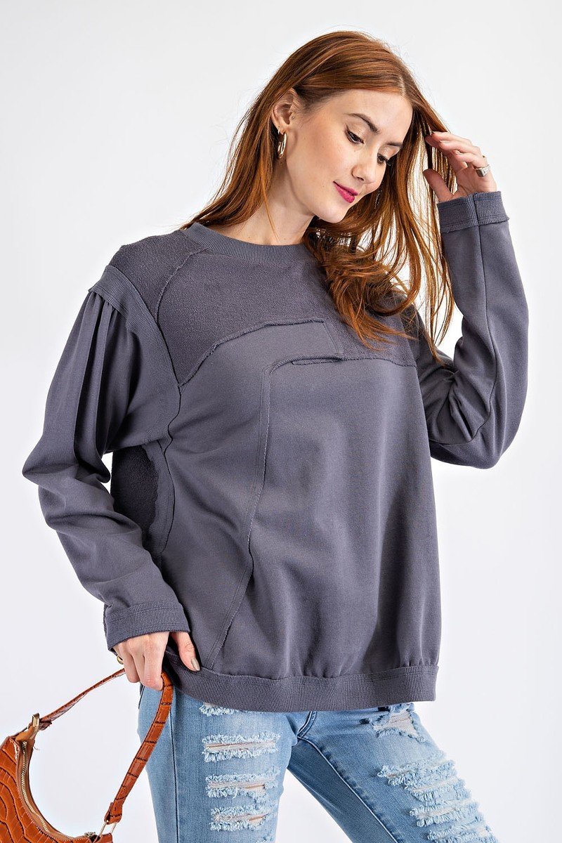 Terry Knit Loose Fit Pullover-Product Type | Naughty Smile Fashion