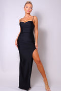 Spaghetti Strap Pleated Bust Front Slit Maxi Dress-Product Type | Naughty Smile Fashion