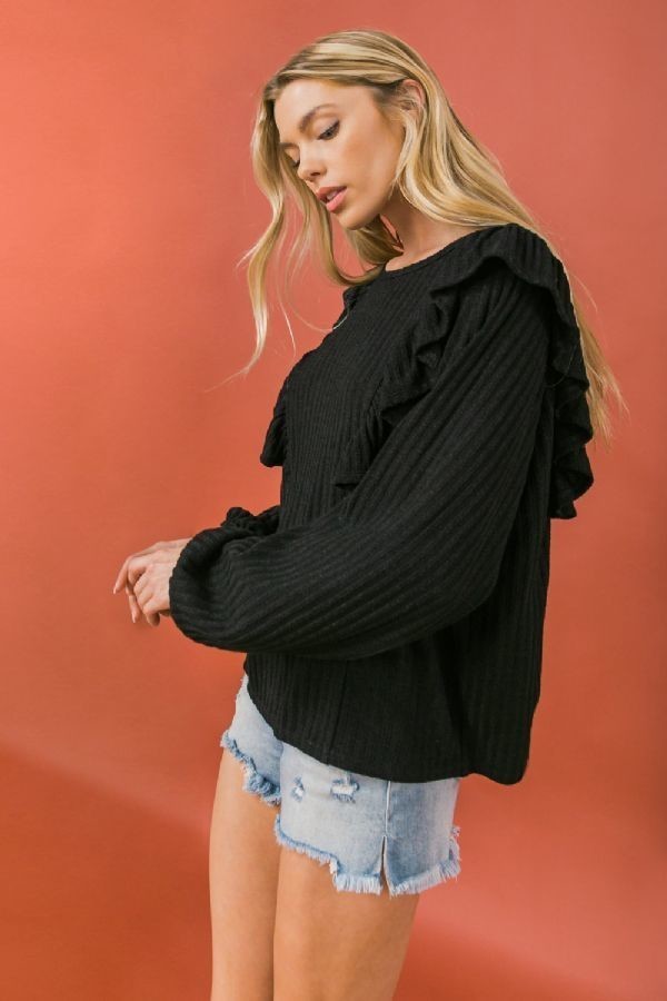 Round Neckline Front Ruffle Detail Knit Top-Product Type | Naughty Smile Fashion