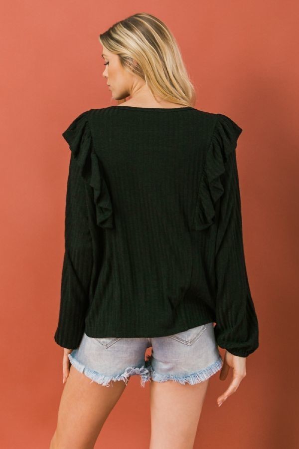 Round Neckline Front Ruffle Detail Knit Top-Product Type | Naughty Smile Fashion