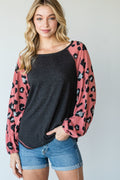 Round Neckline And Animal Print Color Block Top-Product Type | Naughty Smile Fashion