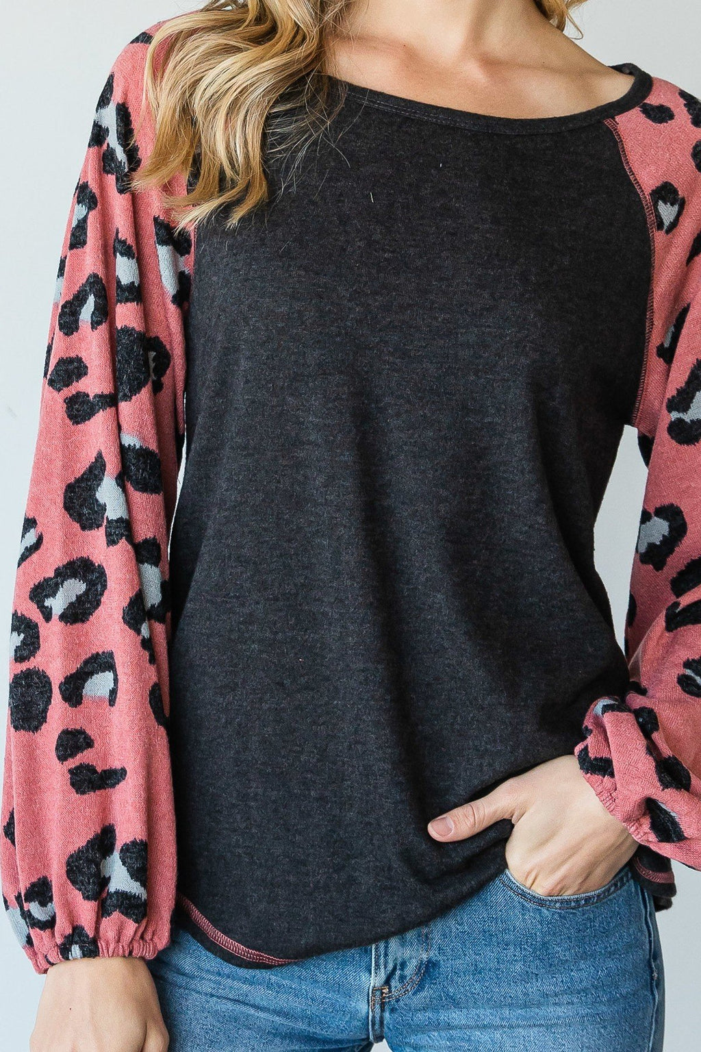 Round Neckline And Animal Print Color Block Top-Product Type | Naughty Smile Fashion
