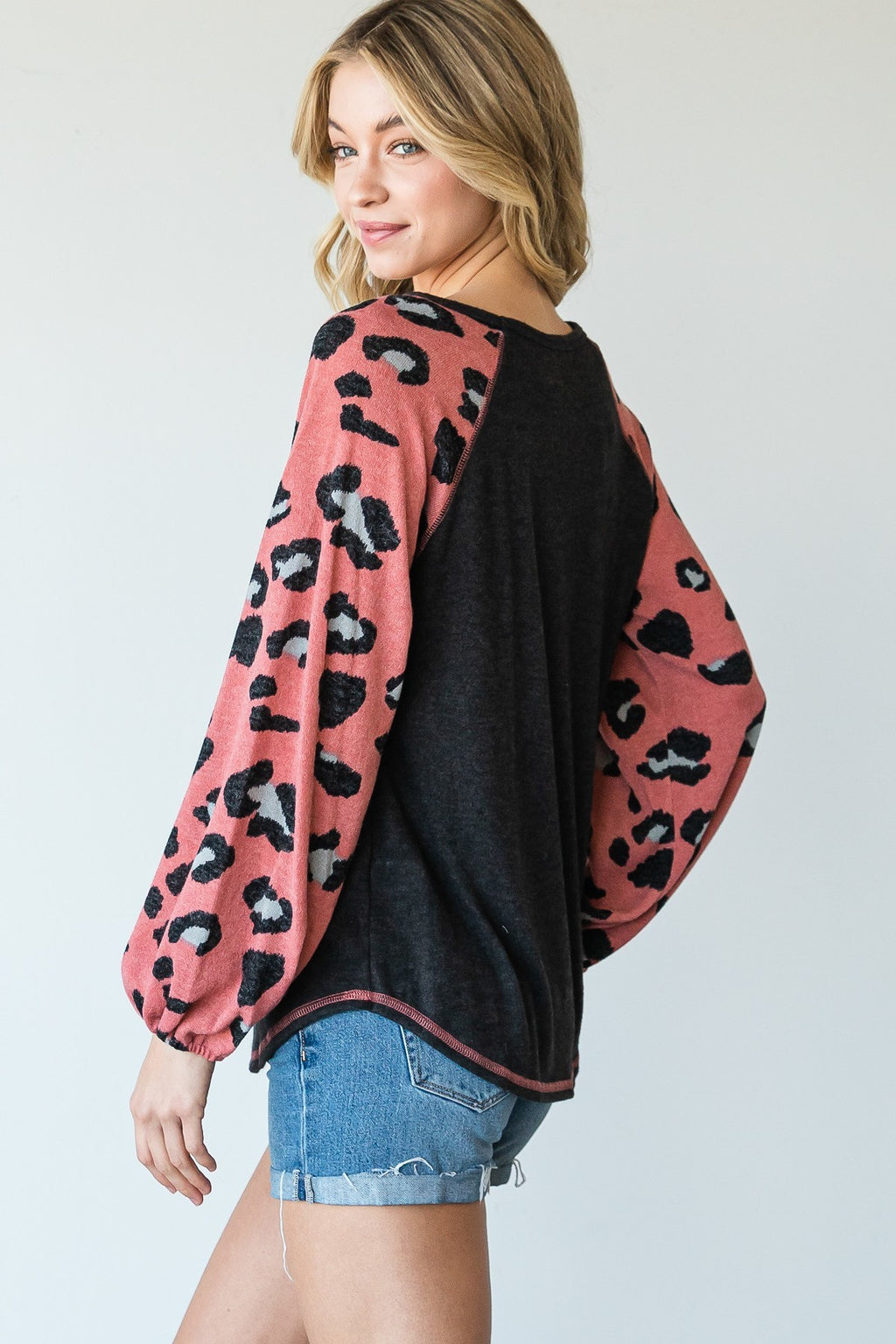 Round Neckline And Animal Print Color Block Top-Product Type | Naughty Smile Fashion