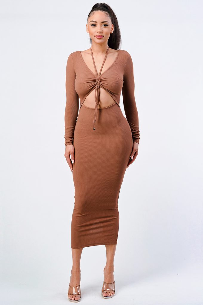 Trendy Front Shirring Cut-out Long Sleeved Dress-Product Type | Naughty Smile Fashion
