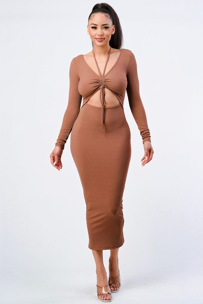 Trendy Front Shirring Cut-out Long Sleeved Dress-Product Type | Naughty Smile Fashion