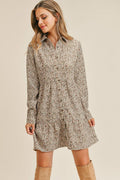 Corduroy Printed Button Down Front Collar Long Sleeve Dress-Product Type | Naughty Smile Fashion