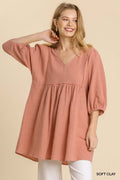 Gauze Slub V-neck Frayed Edge Detail Tunic Dress-Product Type | Naughty Smile Fashion