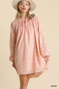 Jacquard Raglan Smocked Tie Neck Yoke Dress-Product Type | Naughty Smile Fashion