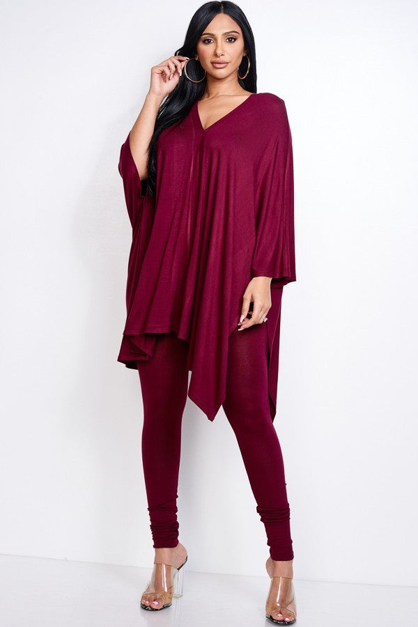 Solid Heavy Rayon Spandex Cape Top And And Leggings 2 Piece Set-Product Type | Naughty Smile Fashion