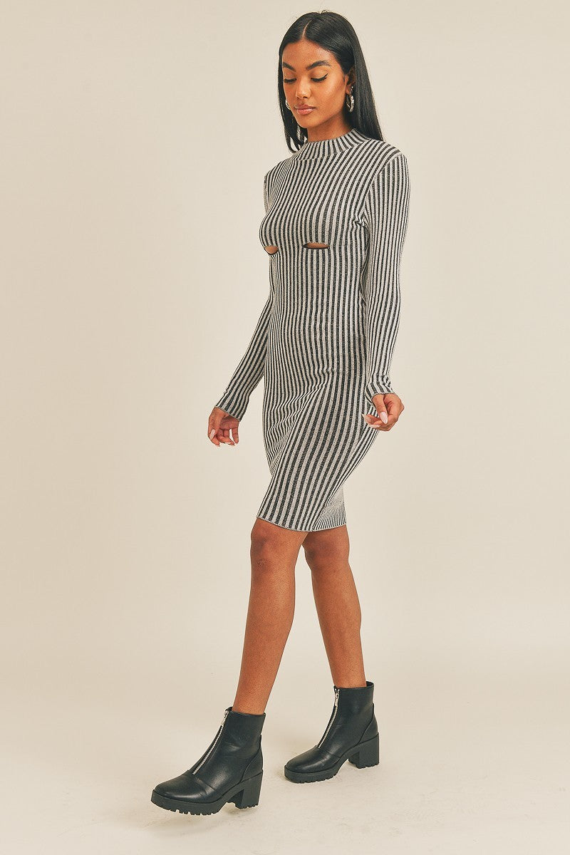 Long Sleeve Stripe Print Midi Dress-Product Type | Naughty Smile Fashion