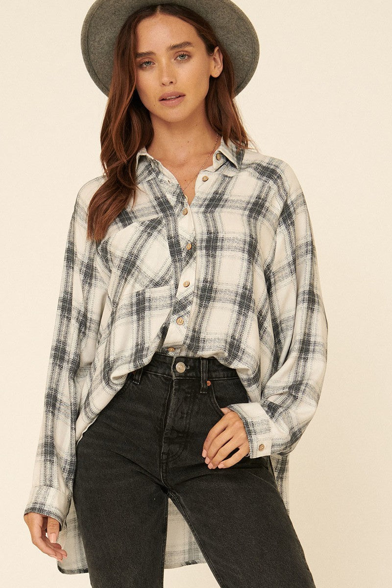 Oversized Loose Fit Plaid Shirt-Product Type | Naughty Smile Fashion
