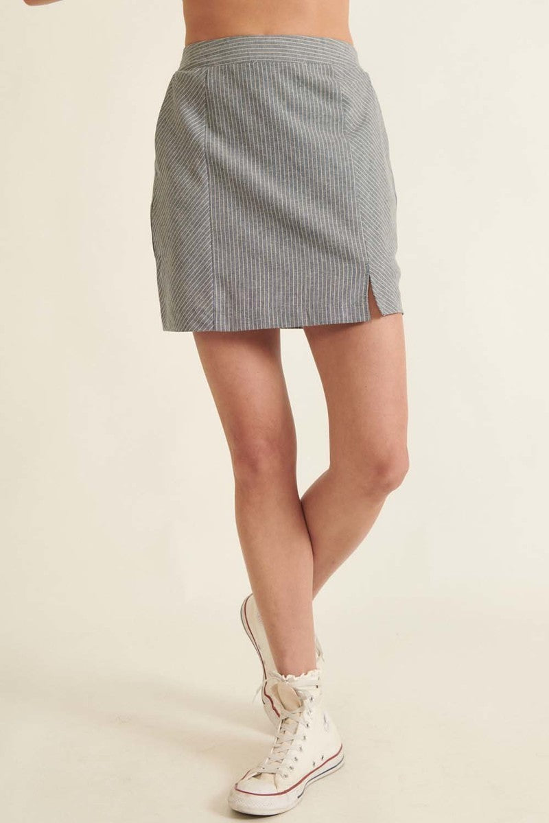 Banded Front Waist Pinstripe Mini Skirt-Product Type | Naughty Smile Fashion