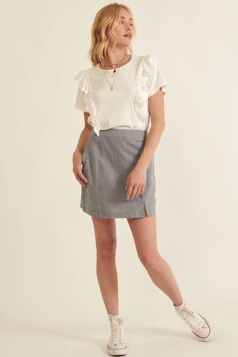 Banded Front Waist Pinstripe Mini Skirt-Product Type | Naughty Smile Fashion