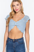 Short Sleeve V-neck Front Knot Detail Sweater Knit Crop Top-Product Type | Naughty Smile Fashion