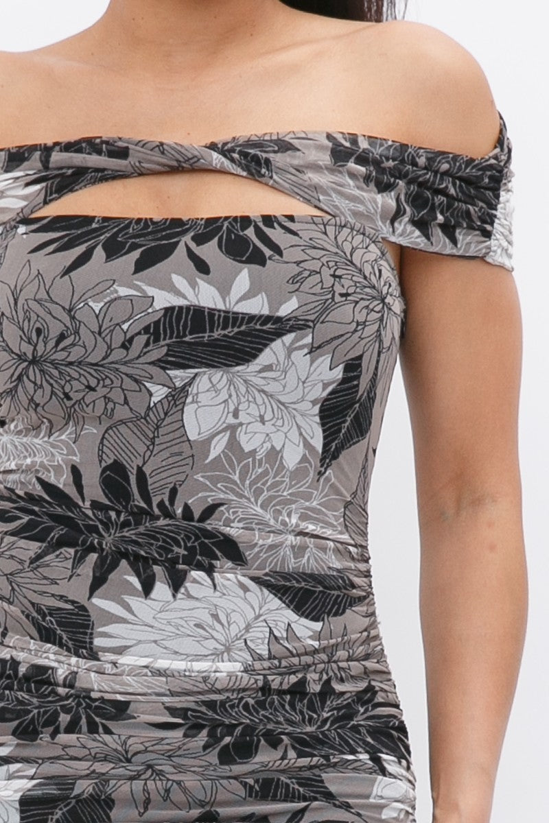 Printed Mesh Off Shoulder Dress-Product Type | Naughty Smile Fashion