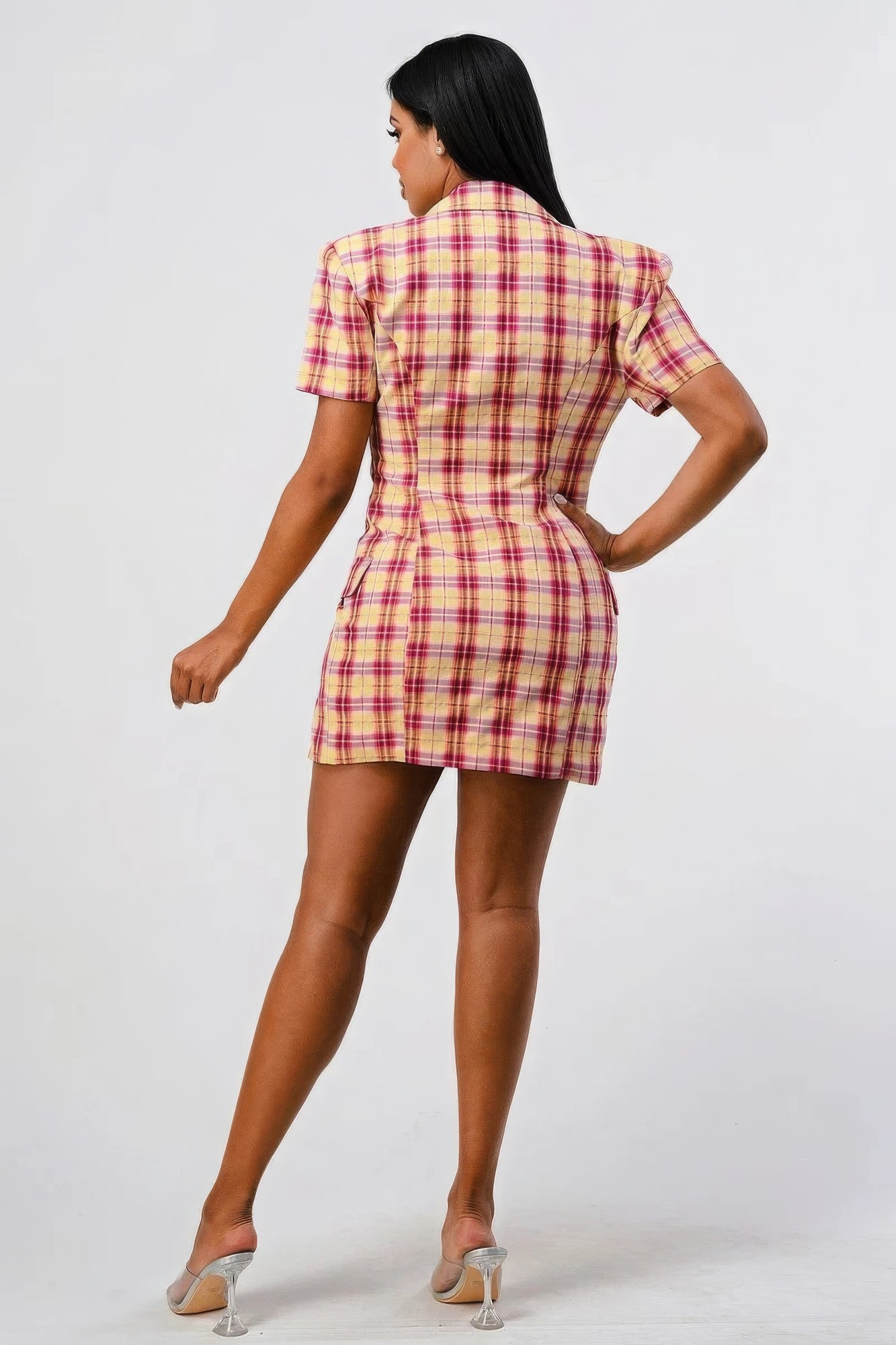 Wide Collared Double Breasted Plaid Blazer Mini Dress-Product Type | Naughty Smile Fashion