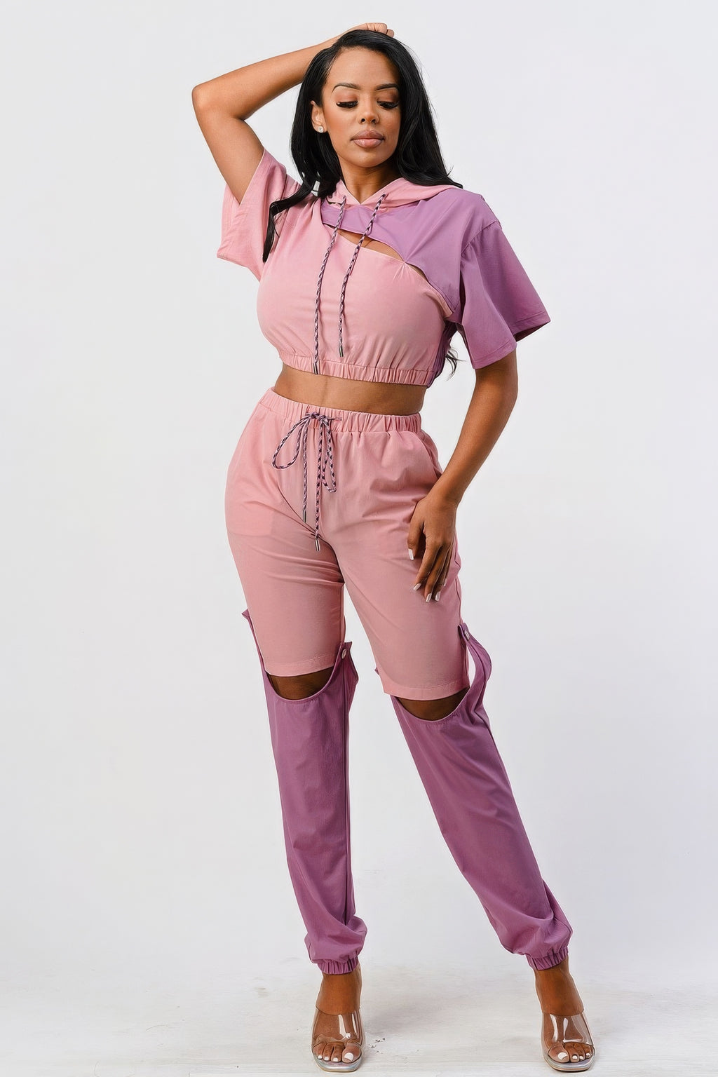 Pants Set In Color Block With Hoodie And Detachable Bottom Part-Product Type | Naughty Smile Fashion