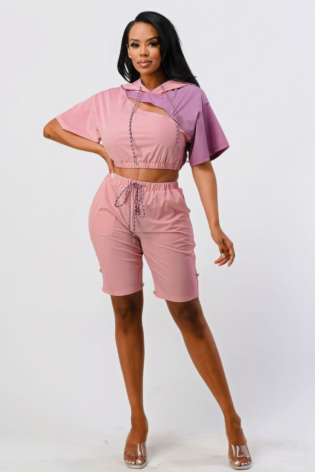 Pants Set In Color Block With Hoodie And Detachable Bottom Part-Product Type | Naughty Smile Fashion