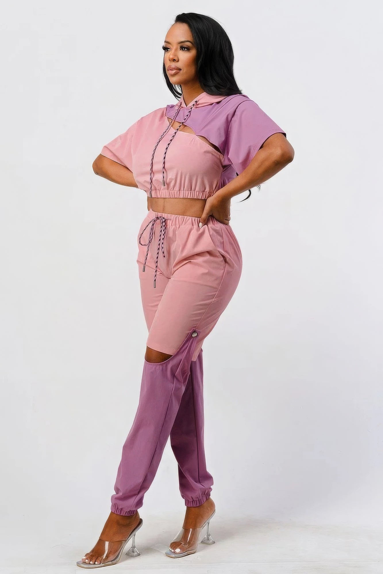 Pants Set In Color Block With Hoodie And Detachable Bottom Part-Product Type | Naughty Smile Fashion