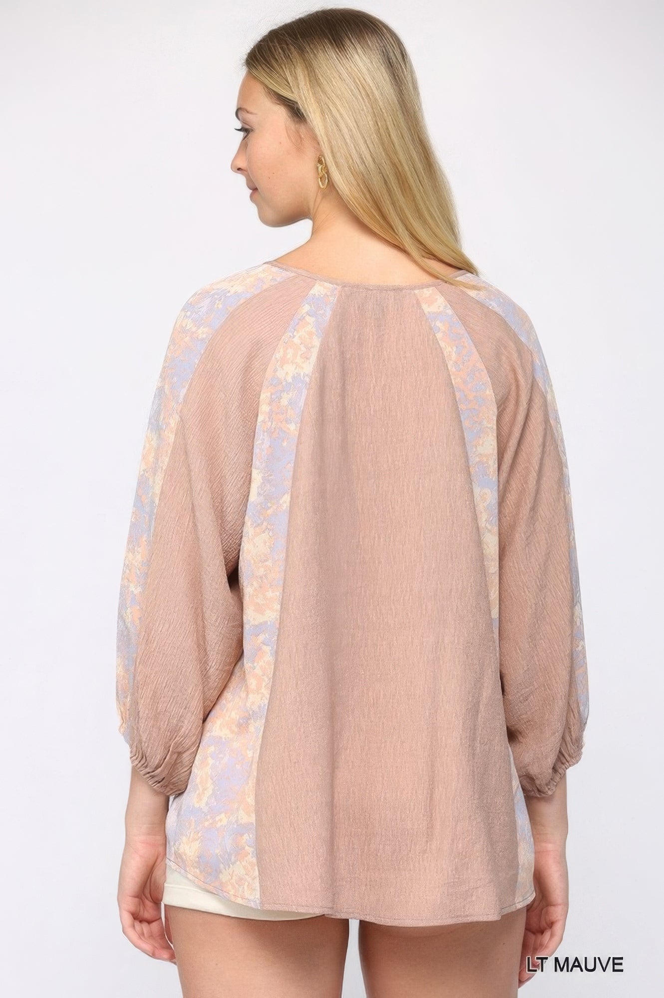 Solid Crinkle And Print Mix Raglan Sleeve Top With Tassel Tie-Product Type | Naughty Smile Fashion