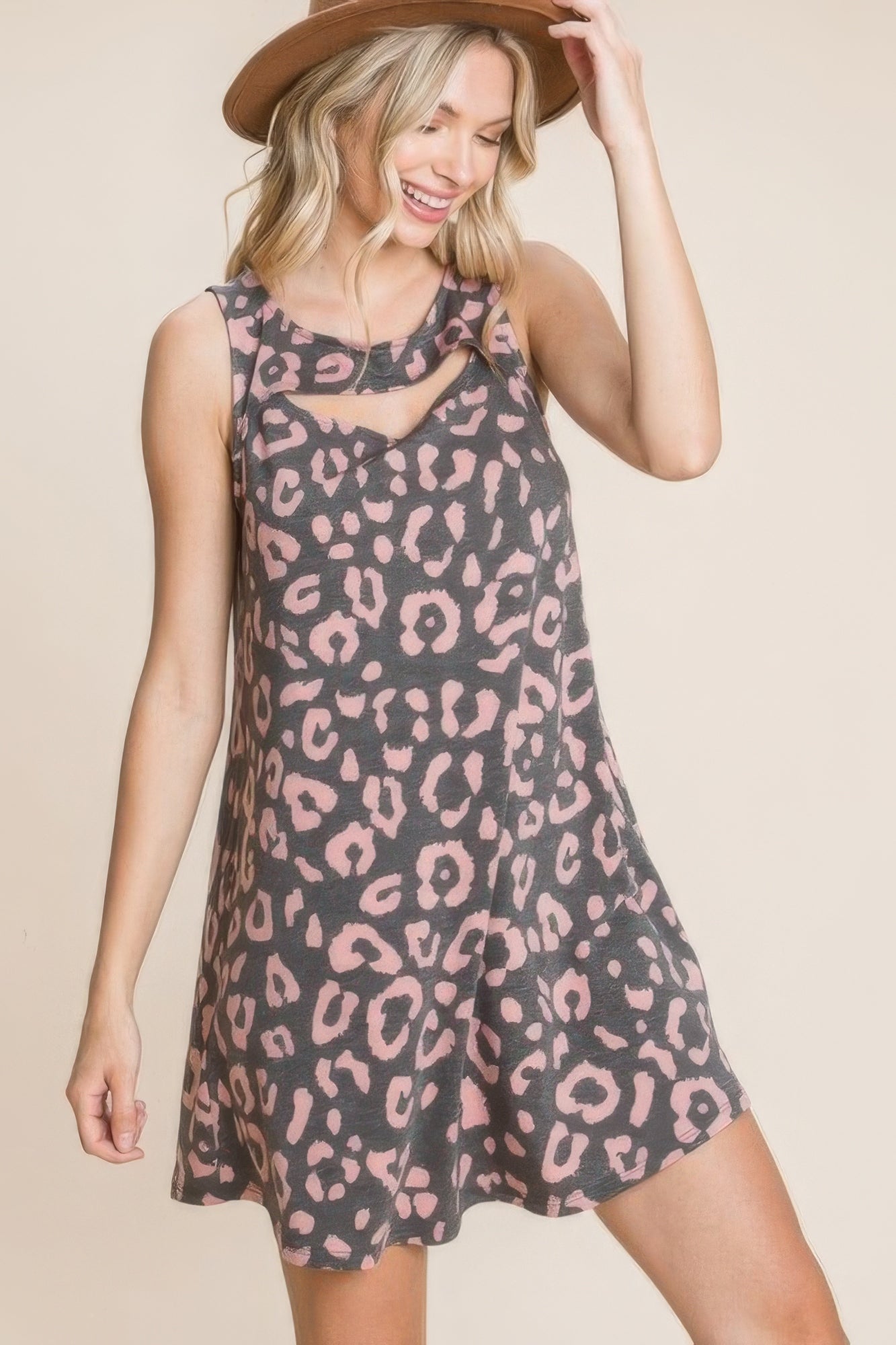 Cute Animal Print Cut Out Neckline Sleeveless Tunic Dress-Product Type | Naughty Smile Fashion