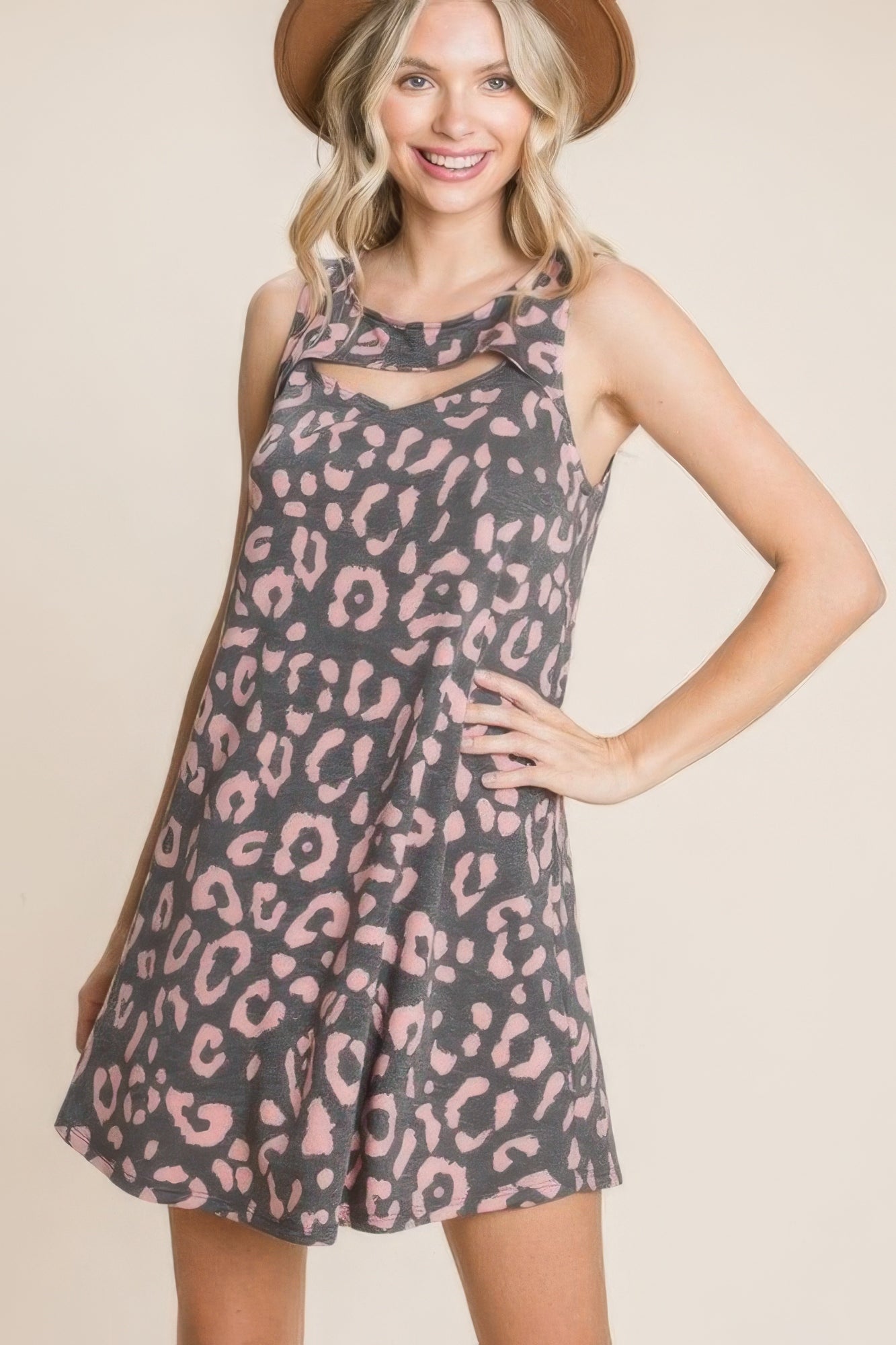 Cute Animal Print Cut Out Neckline Sleeveless Tunic Dress-Product Type | Naughty Smile Fashion