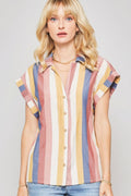 A Woven Shirt In Multicolor Striped With Collared Neckline-Product Type | Naughty Smile Fashion