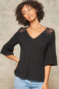 A Knit Top With Deep V Neckline And Yoke Design-Product Type | Naughty Smile Fashion