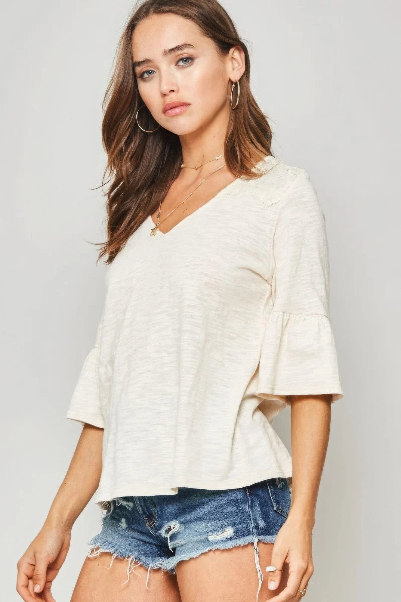 A Knit Top With Deep V Neckline And Yoke Design-Product Type | Naughty Smile Fashion
