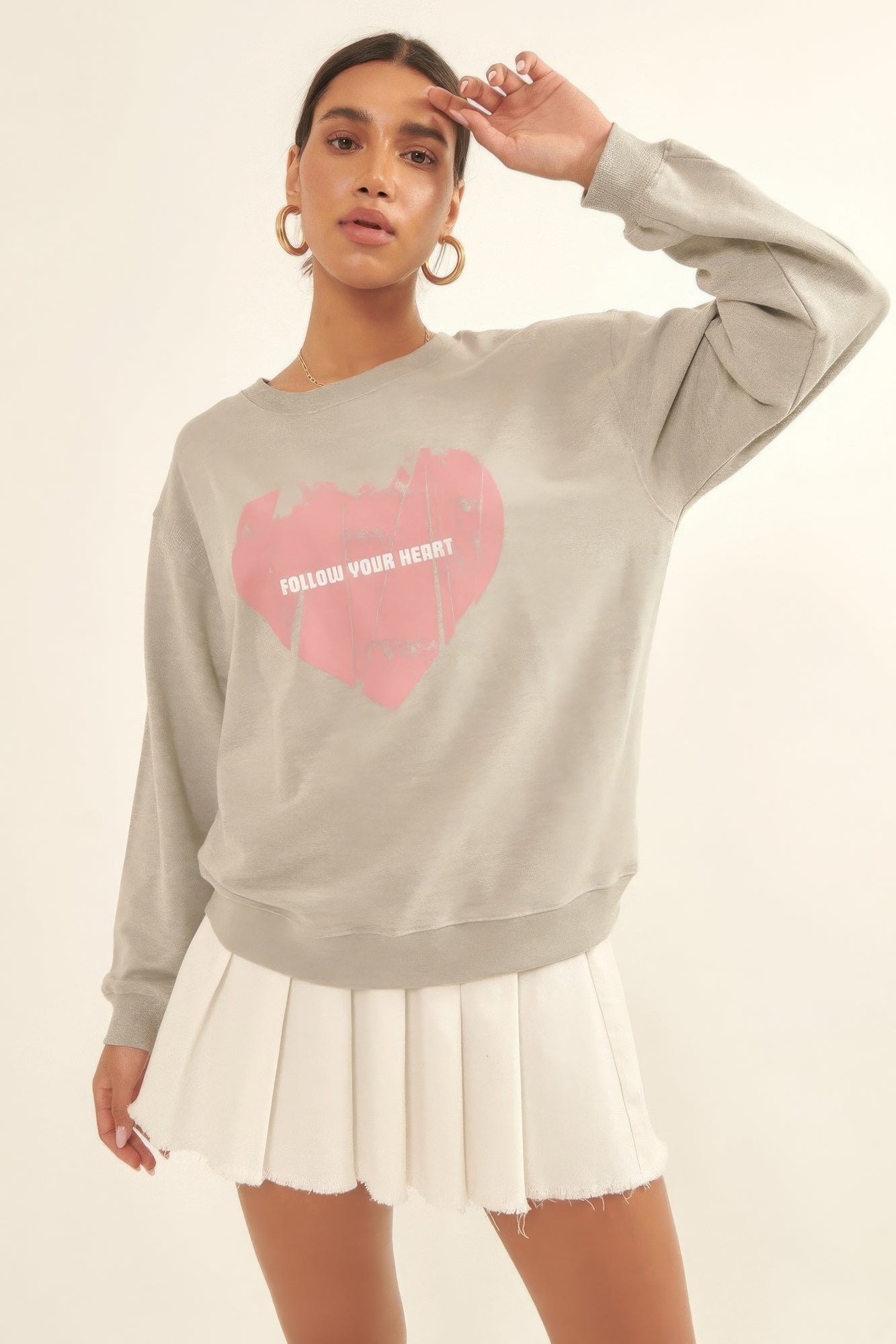 Vintage-style Heart Graphic Print French Terry Knit Sweatshirt-Product Type | Naughty Smile Fashion