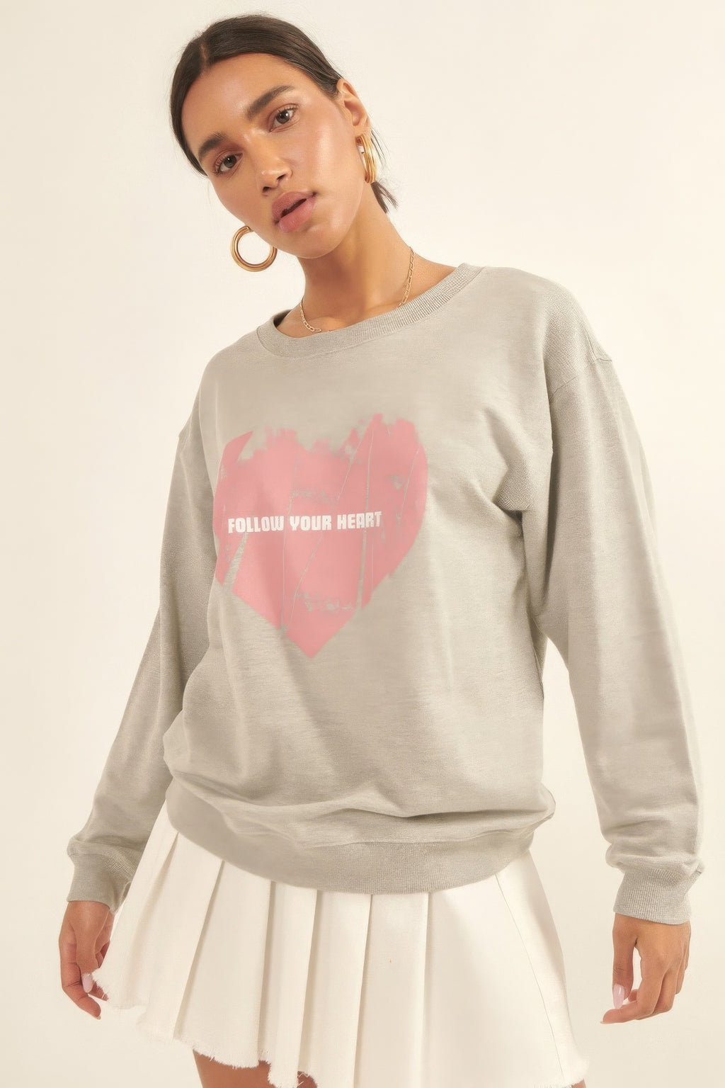 Vintage-style Heart Graphic Print French Terry Knit Sweatshirt-Product Type | Naughty Smile Fashion