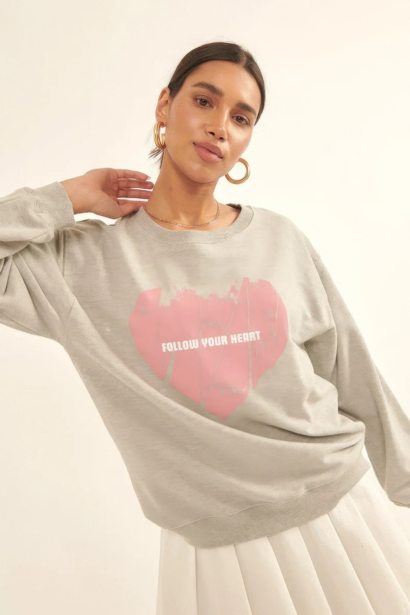 Vintage-style Heart Graphic Print French Terry Knit Sweatshirt-Product Type | Naughty Smile Fashion