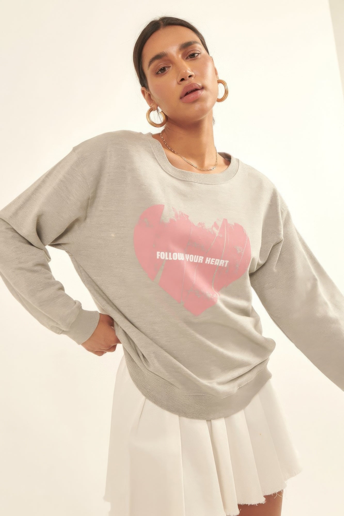 Vintage-style Heart Graphic Print French Terry Knit Sweatshirt-Product Type | Naughty Smile Fashion