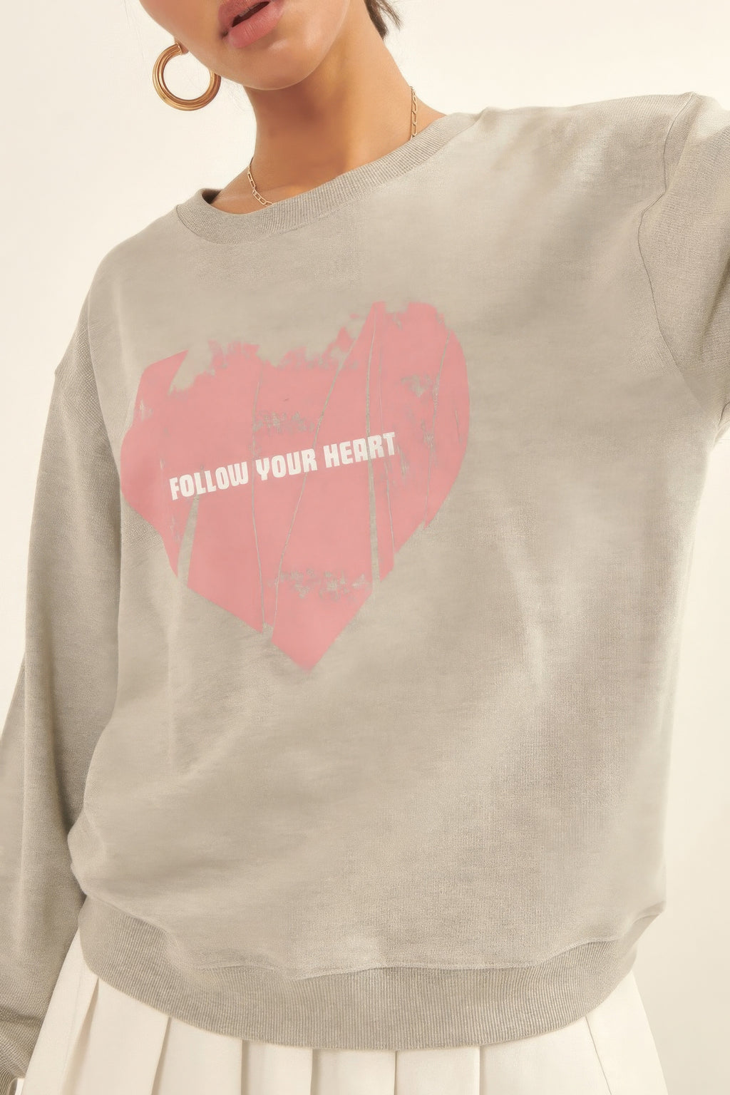 Vintage-style Heart Graphic Print French Terry Knit Sweatshirt-Product Type | Naughty Smile Fashion