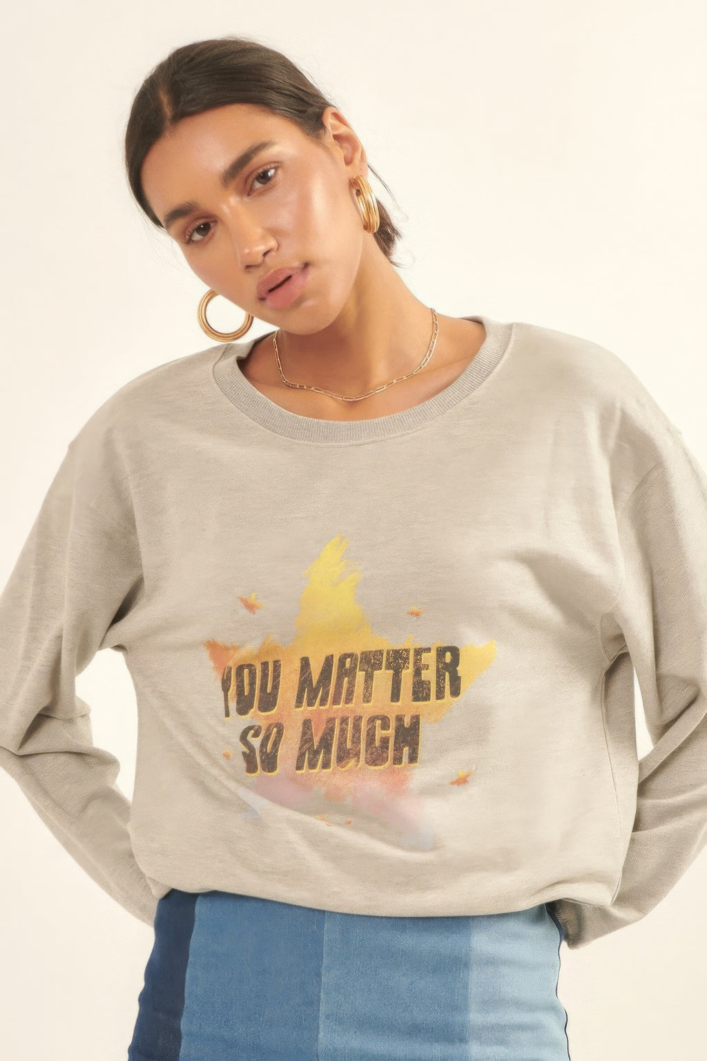 Vintage-style, Multicolor Star French Terry Knit Graphic Sweatshirt-Product Type | Naughty Smile Fashion