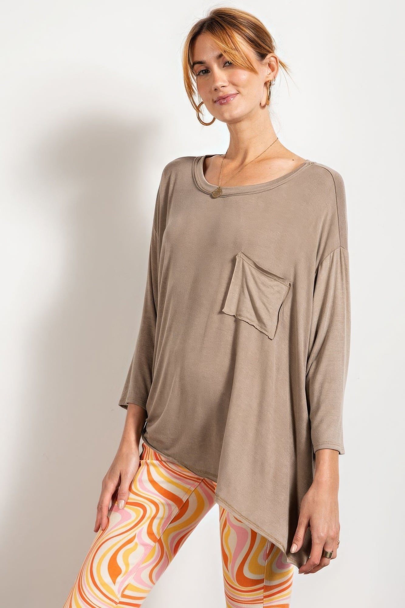 Rounded Neckline 3/4 Sleeves Washed Top-Product Type | Naughty Smile Fashion