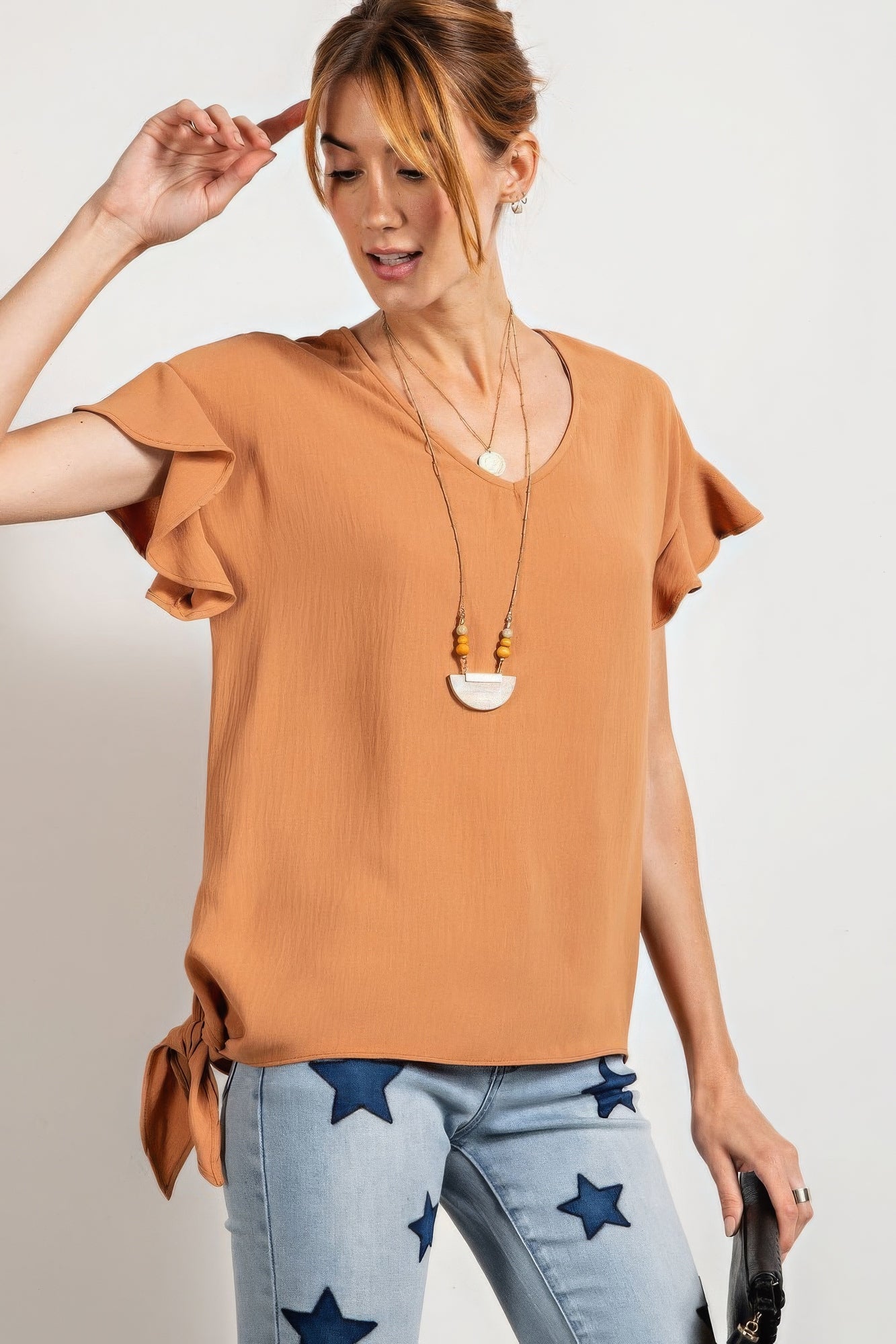 V Neckline Wing Sleeves Woven Top-Product Type | Naughty Smile Fashion