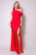 One Shoulder Draped Side Slit Maxi Dress-Product Type | Naughty Smile Fashion