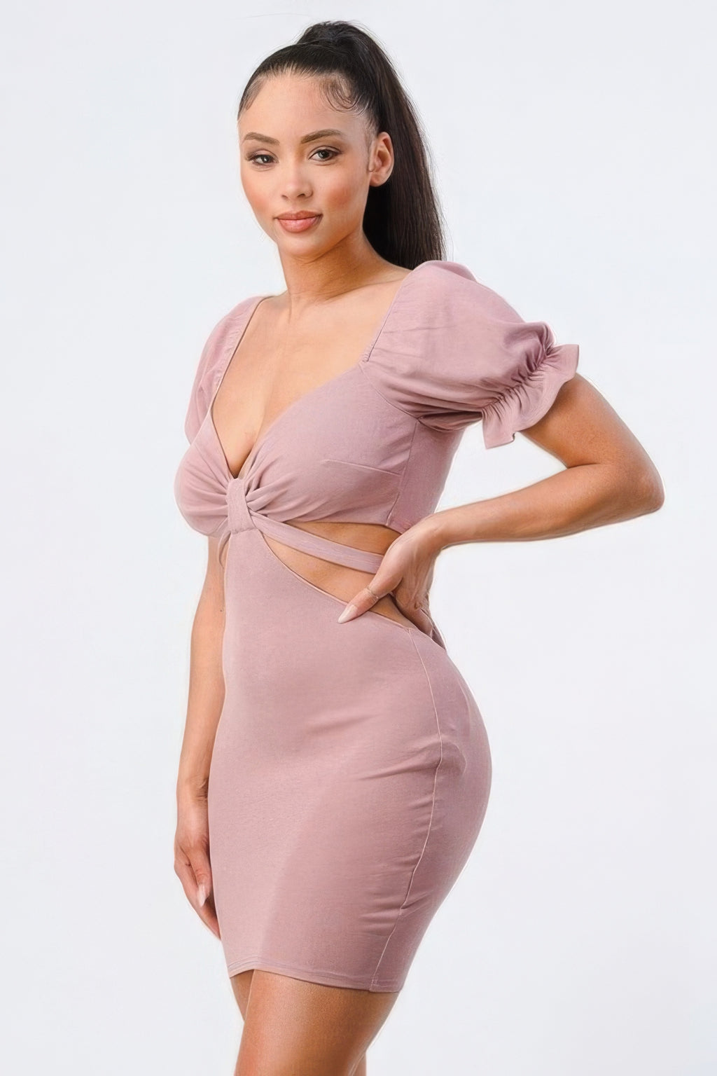 Lux Side Cutout W/ Back Tie Detail Bodycon Dress-Product Type | Naughty Smile Fashion