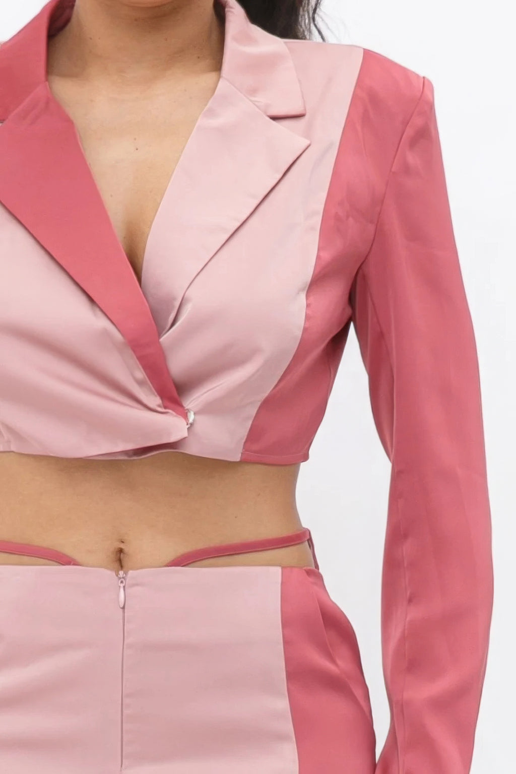 Colorblock Crop Blazer With Matching Low Rise Wide Leg Pant Set With Pockets-Product Type | Naughty Smile Fashion