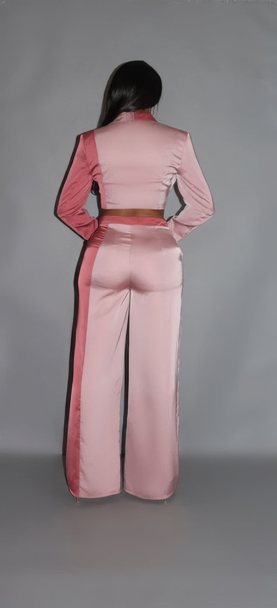 Colorblock Crop Blazer With Matching Low Rise Wide Leg Pant Set With Pockets-Product Type | Naughty Smile Fashion